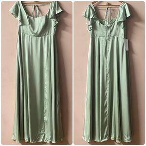 Azazie Dusty Sage A-Line Satin Maxi Dress NWT Size A16